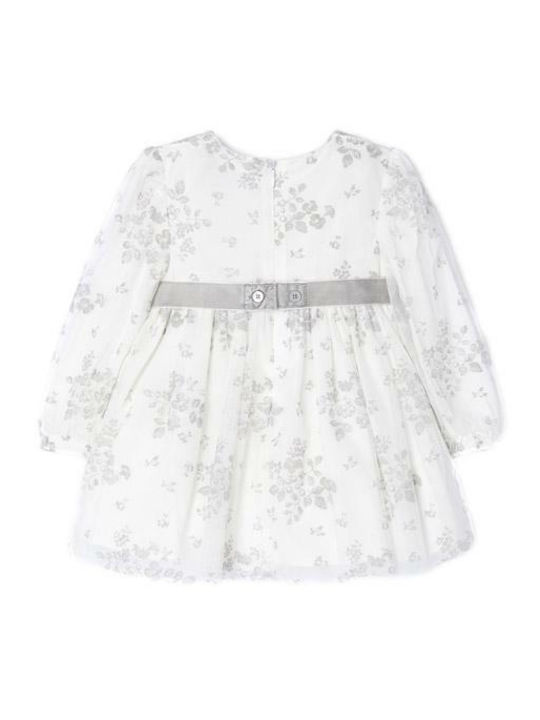 Mayoral Kids Dress Tulle Floral Long Sleeve Ecru