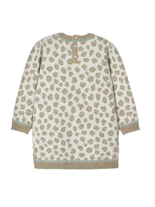 Mayoral Kids Dress Animal Print Long Sleeve Beige