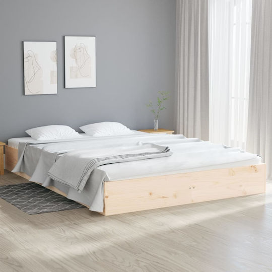 Bed Base Queen Size made of Wood Beige 160x200cm.