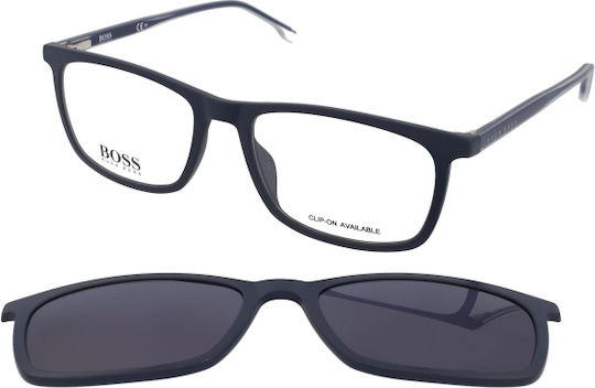 Hugo Boss Clip On Plastic Eyeglass Frame with Clip On Navy Blue BOSS1150/CS FLL/KU