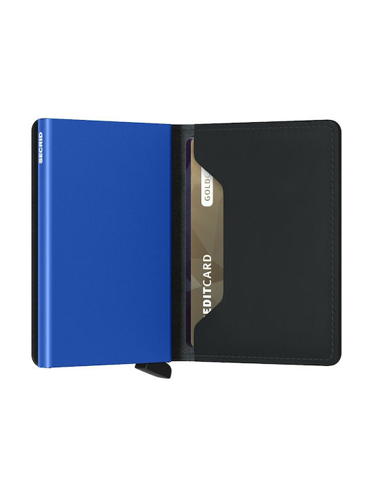 Secrid Miniwallet Matte Piele Portofel bărbați Cărți cu RFID și mecanism de glisare Black/Blue