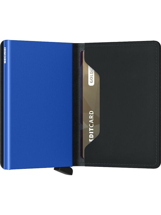Miniwallet Matte Portofel bărbătesc Carduri cu RFID și mecanism Slide Black/Blue