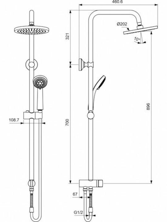 Ideal Standard Vidima Balance Coloană de duș cu Baterie 102cm Argint