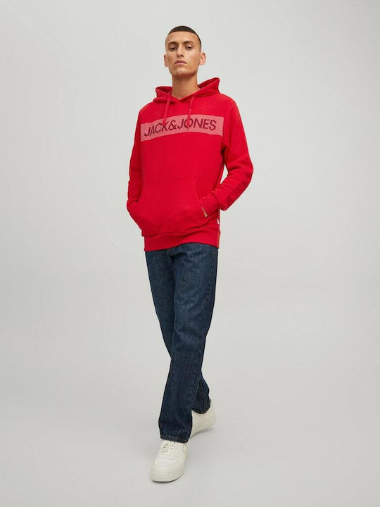 Jack & Jones Men's Sweatshirt with Hood and Pockets Red