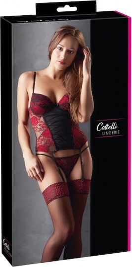 Cottelli Collection Corsage Jackie Set Garters with Lace Black Red