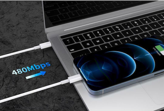 Powertech USB-C to Lightning Cable 20W Λευκό 1m (PTR-0107)