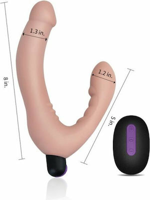 Lovetoy iJoy Trägerlos mit Doppelter Dildo und Vibration in Fleisch Farbe