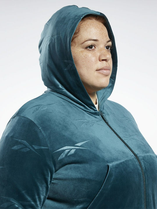 Plus Size Γυναικεία Ζακέτα Φούτερ Βελουτέ Πράσινη