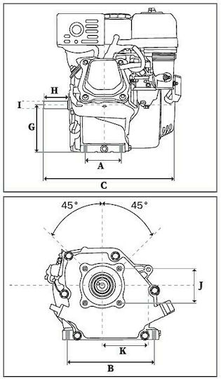 Kraft Gasoline Engine 4 Stroke 208cc 4.5hp Horizontal Axis with Thread and Starter (Tank 3.6lt)