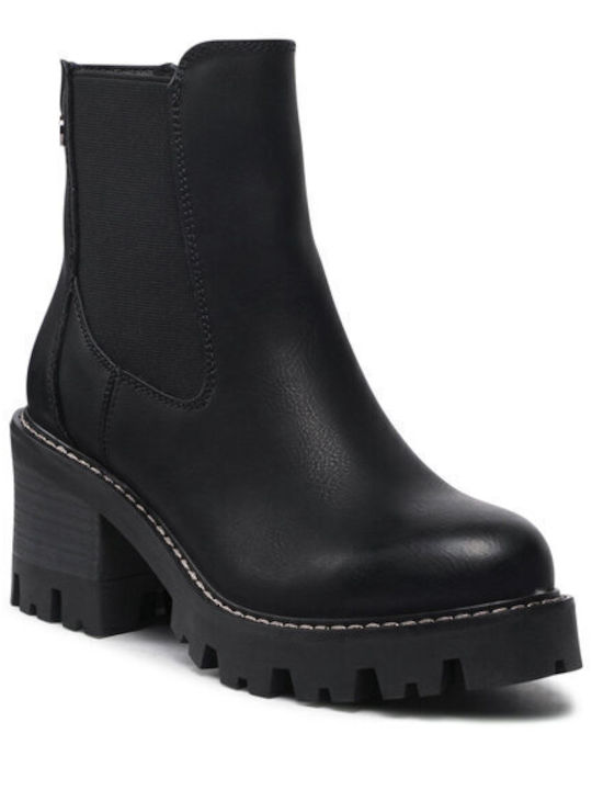 Refresh Leather Women's Ankle Boots with Medium Heel Black