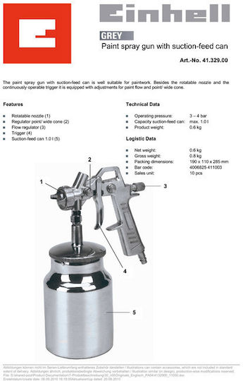 Einhell EFPS 2005 Πιστόλι Βαφής Αέρος Κάτω Δοχείου 1.2mm