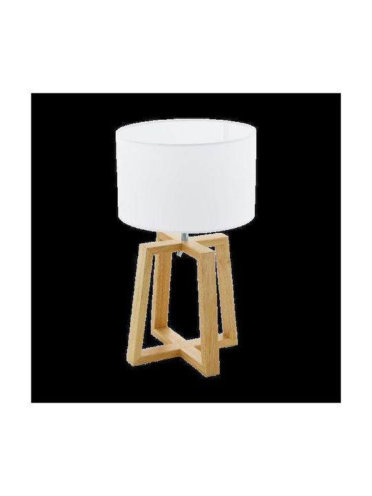 Eglo Wood Table Lamp for Socket E27 with White Shade and Beige Base