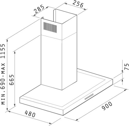 Pyramis Agilo NT Каминен аспиратор 90см Inox