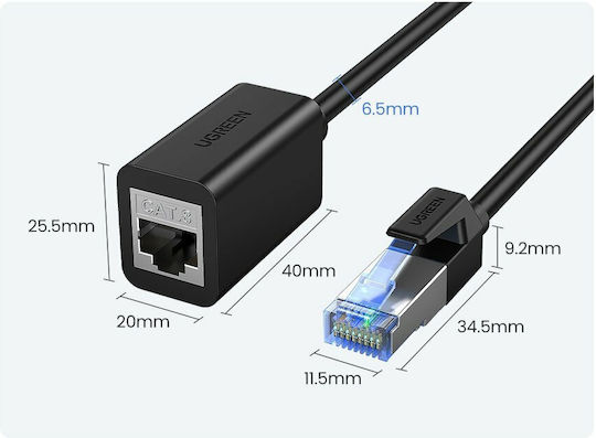 Ugreen S/FTP Cat.8 (40Gbps) Καλώδιο Δικτύου Ethernet 1m Μαύρο
