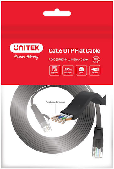 Unitek Flat U/UTP Cat.6 Gigabit Network Cable Ethernet 15m Black