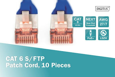 Digitus 6 S/FTP Cat.6 Καλώδιο Δικτύου Ethernet 0.50m x10τμχ Μπλε