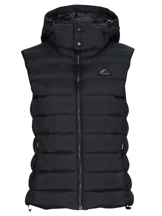 Fuji Women's Short Puffer Jacket for Winter with Hood Black