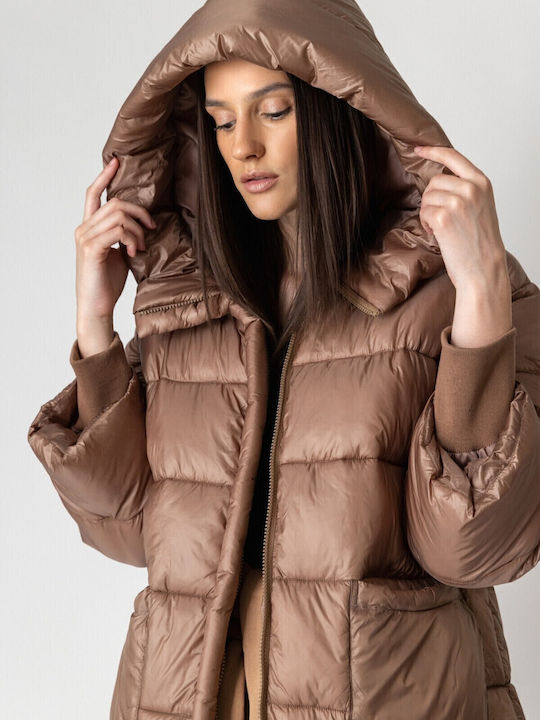 Lang Damen Puffer Jacke für Winter Camel
