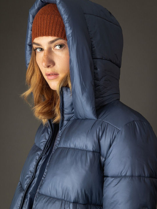 Lang Damen Puffer Jacke für Winter Blau