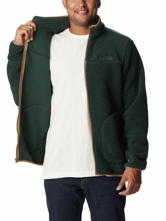 Men's Fleece Cardigan with Zipper Green