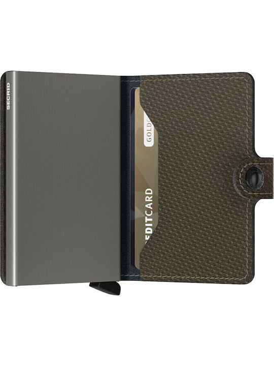 Miniwallet Carbon Leather Men's Wallet Cards with RFID and Slide Mechanism Khaki