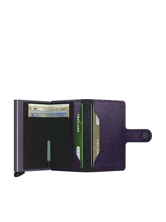 Miniwallet Crisple Δερμάτινο Ανδρικό Πορτοφόλι Καρτών με RFID και Μηχανισμό Slide Μωβ