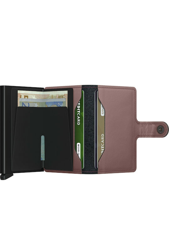 Miniwallet Matte Δερμάτινο Ανδρικό Πορτοφόλι Καρτών με RFID και Μηχανισμό Slide Ροζ