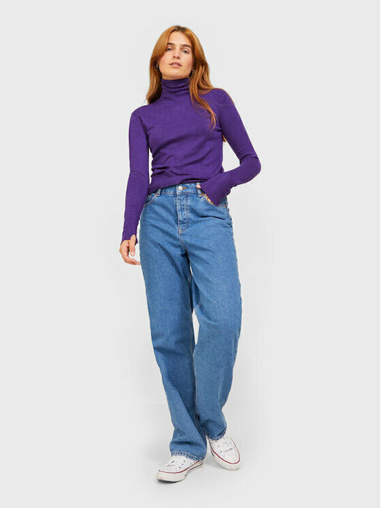 Jack & Jones Femeie Mânecă lungă Pulover Guler înalt Monocrom Purple / Acai