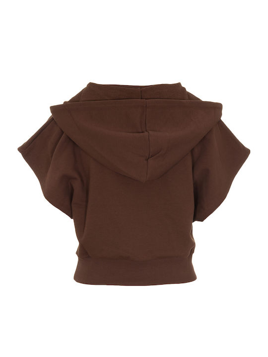Women's Summer Crop Top Cotton Short Sleeve with Hood Coffee Brown