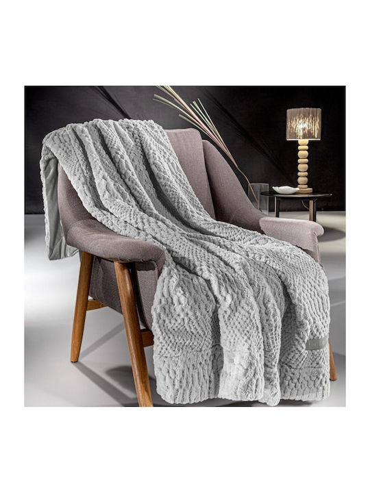 Guy Laroche Crusty Four-Seater Sofa Fur Throw 170x350cm Silver With Pillowcase