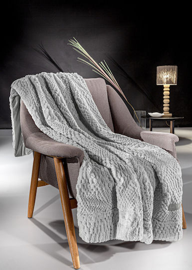 Guy Laroche Crusty Four-Seater Sofa Fur Throw 170x350cm Silver With Pillowcase