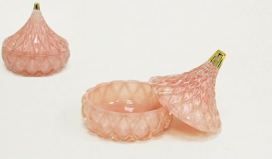 Faitakis Pack Vintage Glass Sweet Jar with Lid Pink 8x8x9cm