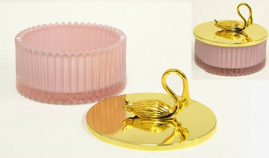 Faitakis Pack Vintage Glass Sweet Jar with Lid Swan Pink 10.5x10.5x8cm