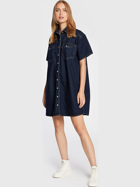 Western Sommer Mini Hemdkleid Kleid Marineblau