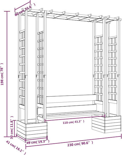 Πέργκολα Κήπου από Ξύλο σε Καφέ Χρώμα 60x230cm
