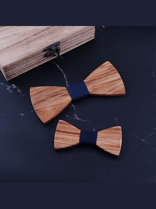 Legend Accessories Wooden Bow Tie Set with Kids Bow Tie Tabac/Blue