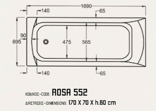 Sanitec Rosa Acrylic Bathtub 170x70cm