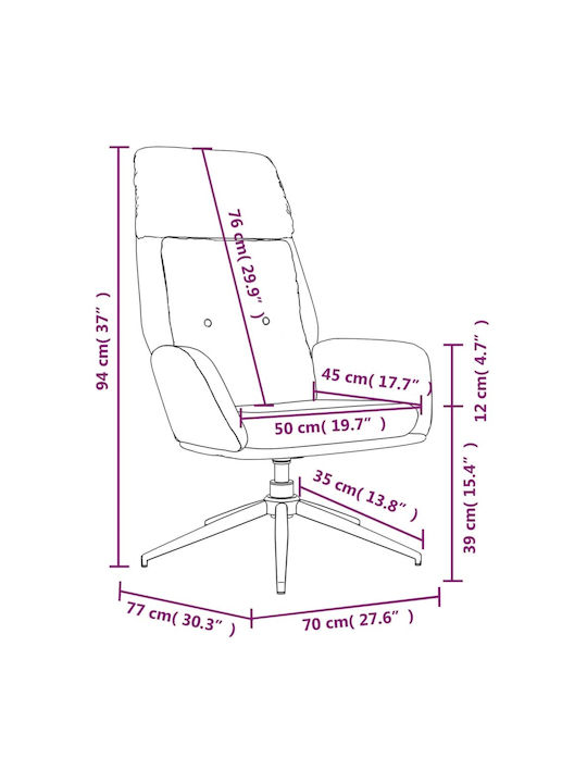 Sessel Drehbar aus echtem Leder Schwarz 70x77x94cm