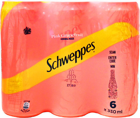 Schweppes Σόδα Pink Grapefruit με Ανθρακικό σε Κουτί 6x330ml