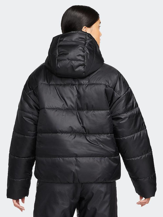 Sportswear Women's for Hiking Short Puffer Jacket for Winter with Hood Black
