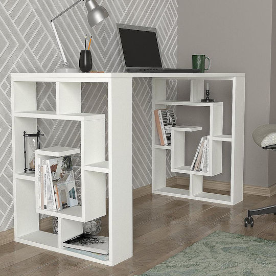 Desk Line Wooden with Bookshelf White 140x60x74cm