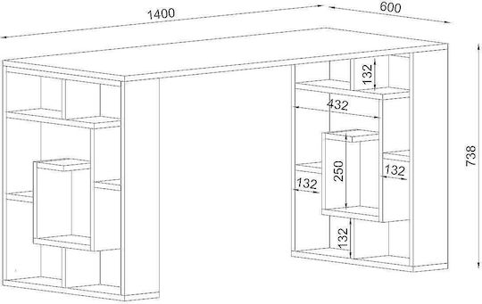 Desk Line Wooden with Bookshelf White 140x60x74cm