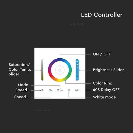 V-TAC Wall Mounted Dimmer Switch with Frame LED Strip Touch in White Color