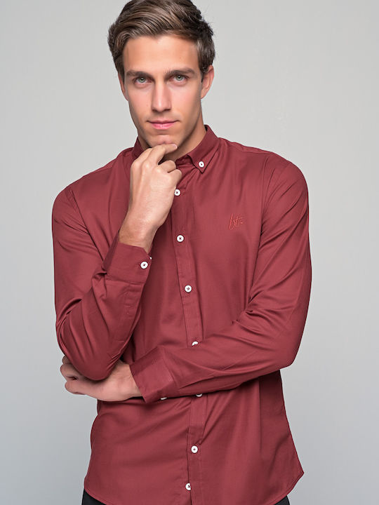 0395 Long-sleeved Cotton Shirt Burgundy