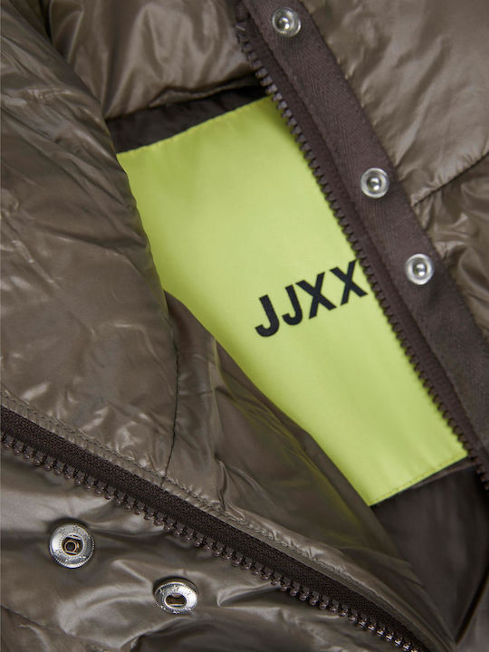Women's Short Puffer Jacket for Winter Khaki