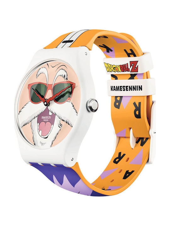 Swatch Dragonball Z Ανδρικό Ρολόι 41mm Μπαταρίας με Καουτσούκ Λουράκι Kamesennin