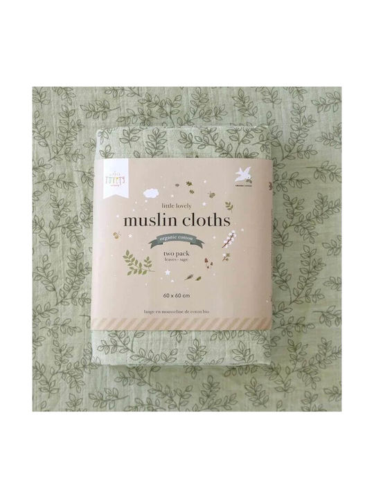 A Little Lovely Company Muslin Swaddle Blanket Leaves Sage Green 60x60cm