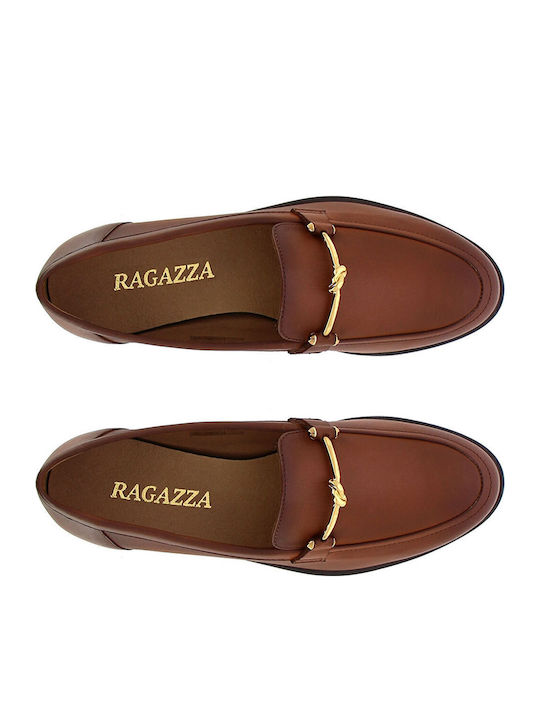 Leather Women's Moccasins in Tabac Brown Color