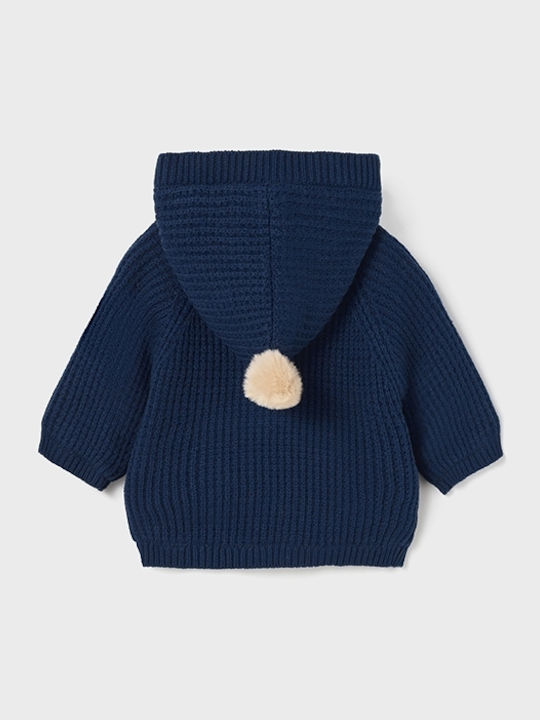 Kinderstrickjacke Baumwolle mit Kapuze Marineblau