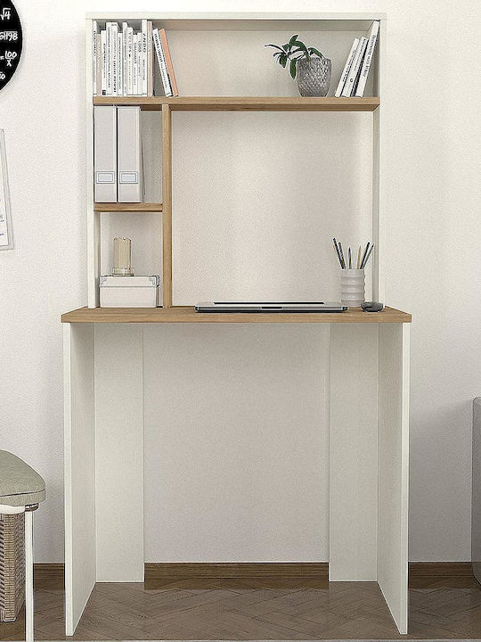 Desk Arago Wooden with Bookshelf White / Natural 90x45x148cm